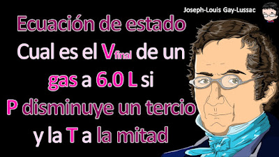 La presión de 6.0 L de un gas ideal en un recipiente flexible se reduce a un tercio de su presión original, y su temperatura absoluta disminuye a la mitad. ¿Cuál es el volumen final del gas?