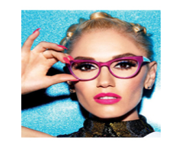 Gwen Stefani wearing pink framed glasses