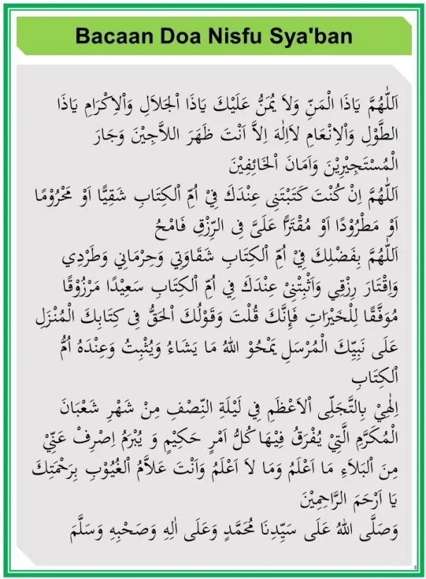 Doa Setelah Sholat Sunnah Nisfu Sya'ban