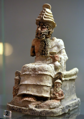 The Mesopotamian God of the Underworld, Ea (Enki) wearing a triple horned crown. 2004 BCE -1595 BCE, on display at the Iraq Museum in Baghdad.