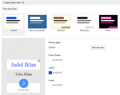 Mengatur Gaya iklan tautan adsense