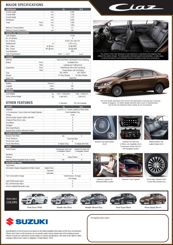 Suzuki Ciaz Specifications