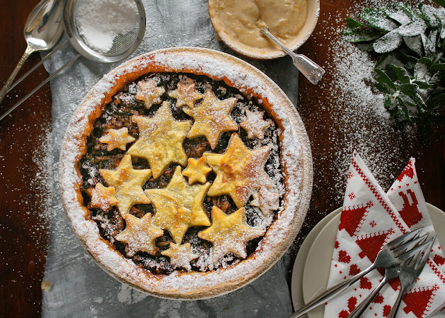 Fruit mince tart with puff pastry and Christmas custard. 