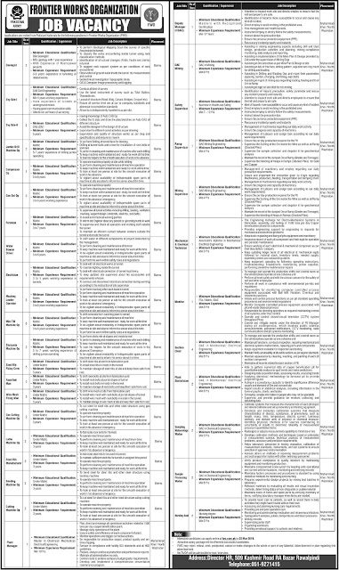 FWO Latest Jobs March 2019 | Latest Advertisement | Frontier Works Organization