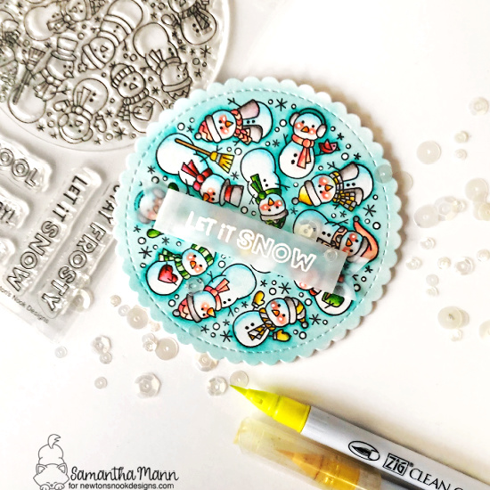 Let it Snow | Snowman Circle Card by Samantha Mann | Snowman Roundabout Stamp Set, Banner Trio Die Set, and Circle Frames Die Set by Newton's Nook Designs #newtonsnook #handmade