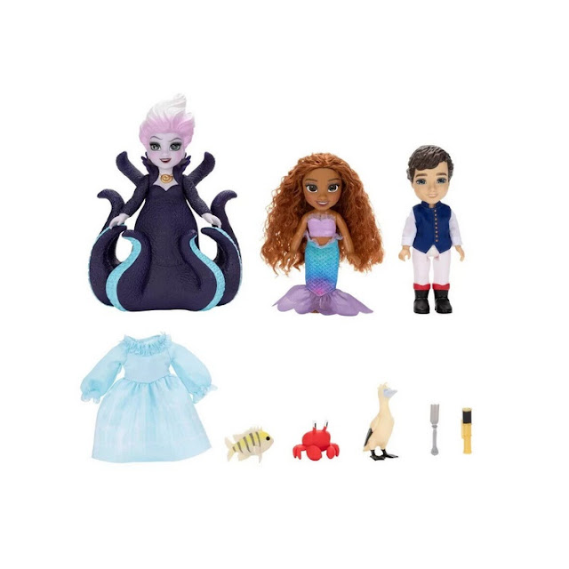 Poupées de 15cm Disney La Petite Sirène : Ariel, Ursula et Eric.