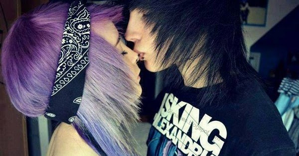 Kiss emo couple teen cute scene girl and boy