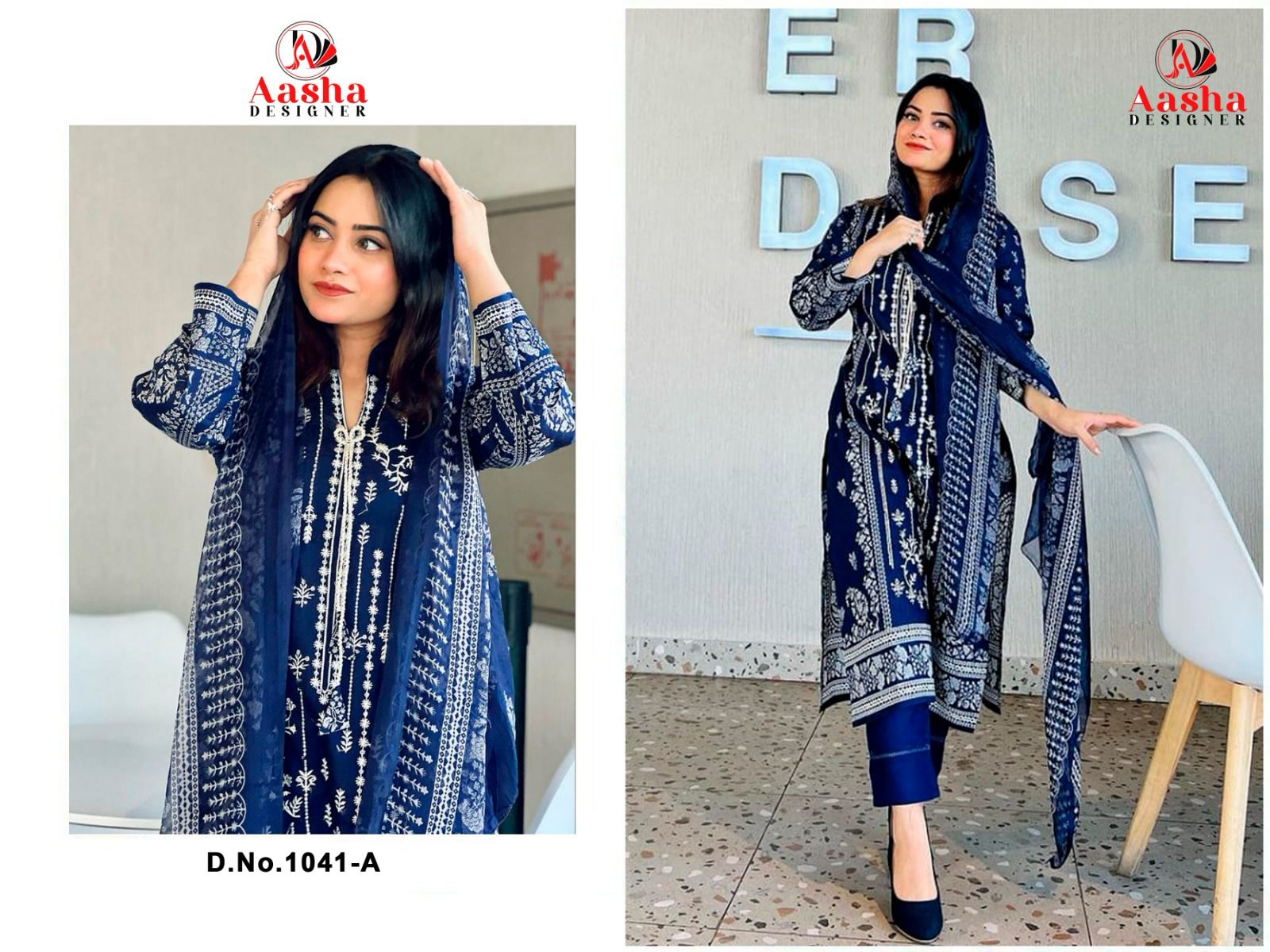 1041-Harsha Aasha Designer Cotton Self Embroidery Work Karachi Salwar Suits