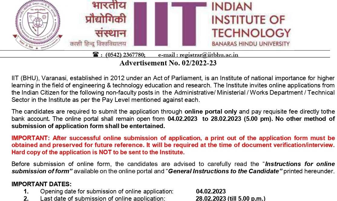 IIT Hindu University Group A,B & C Recruitment 2023 Apply Online