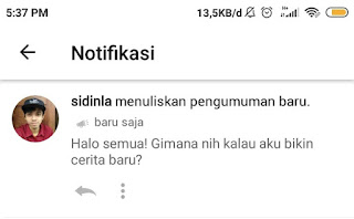 pengumuman yang terlihat oleh pengikut wattpad