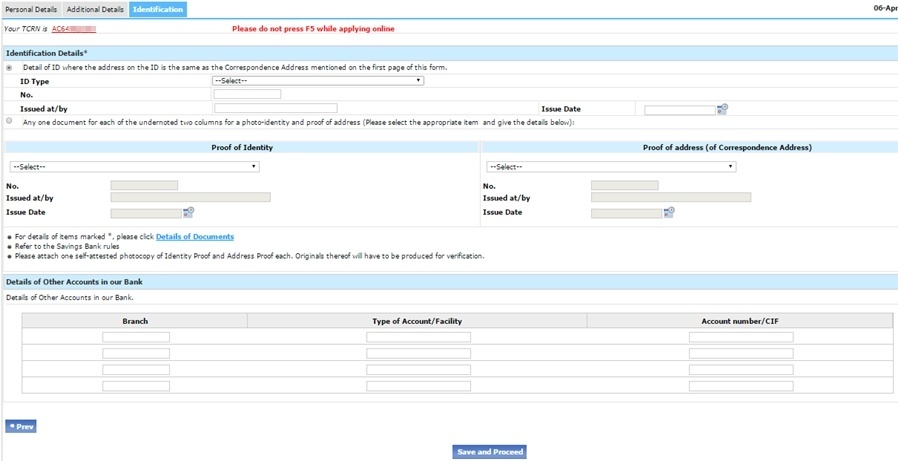 SBI Identification Details Bhar Le