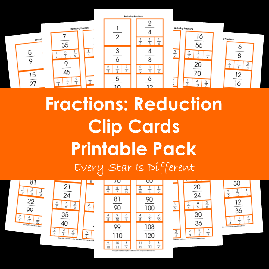 Fractions reduction clip cards