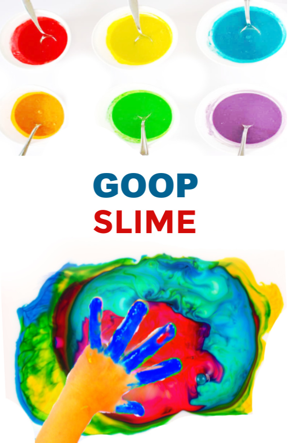 Wow the kids with sensory science and make goop slime!  This no glue recipe is taste-safe. #growingajeweledrose #slimefortoddlers #slimeforkids #slimerecipe #slime #goop #gooprecipe #gooprecipecornstarch #goopslime #goopslimerecipe #cornstarchandwater #cornstarchslime