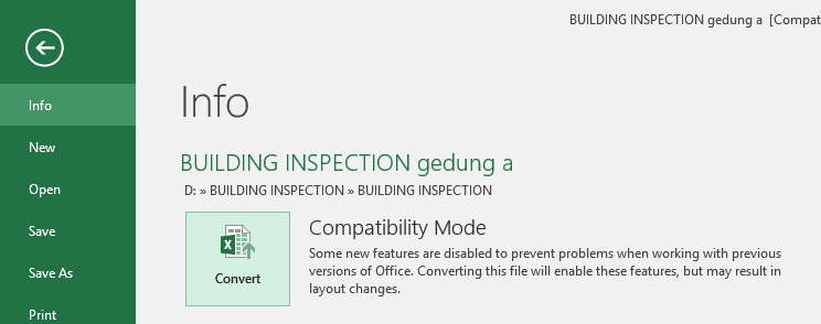 Gambar convert file compatibility mode ke excel 2016