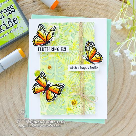 Butterfly Card by Tatiana Trafimovich  | Monarchs Stamp Set and Tropical Leaves Stencil by Newton's Nook Designs #newtonsnook #handmade