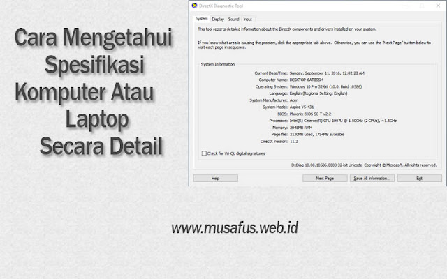 Cara Mengetahui Spesifikasi Komputer Atau Laptop Secara Detail Tanpa Aplikasi