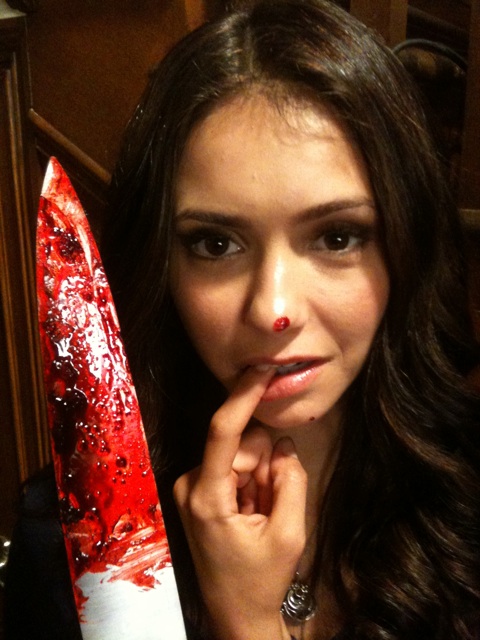 at series starlet Nina Dobrev from the set of Vampire Diaries Season 2