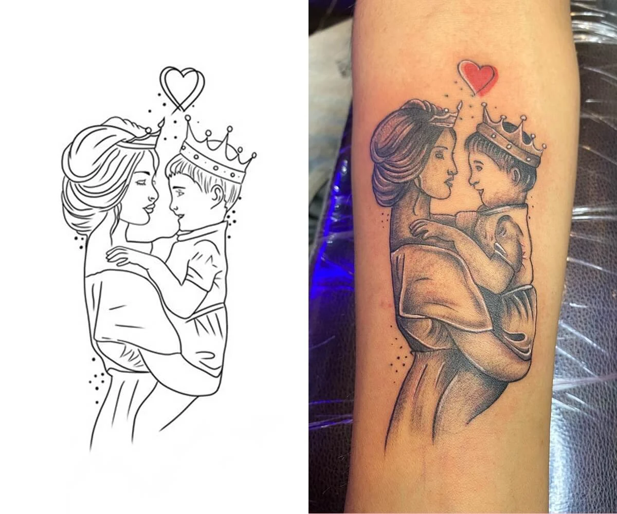 Ideias Criativas de Tatuagem Mãe e Filho Delicada