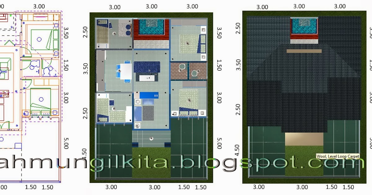 Inspirasi 20 Denah  Rumah  3 Kamar Teras Depan  Dan  Samping  Motif Minimalis 