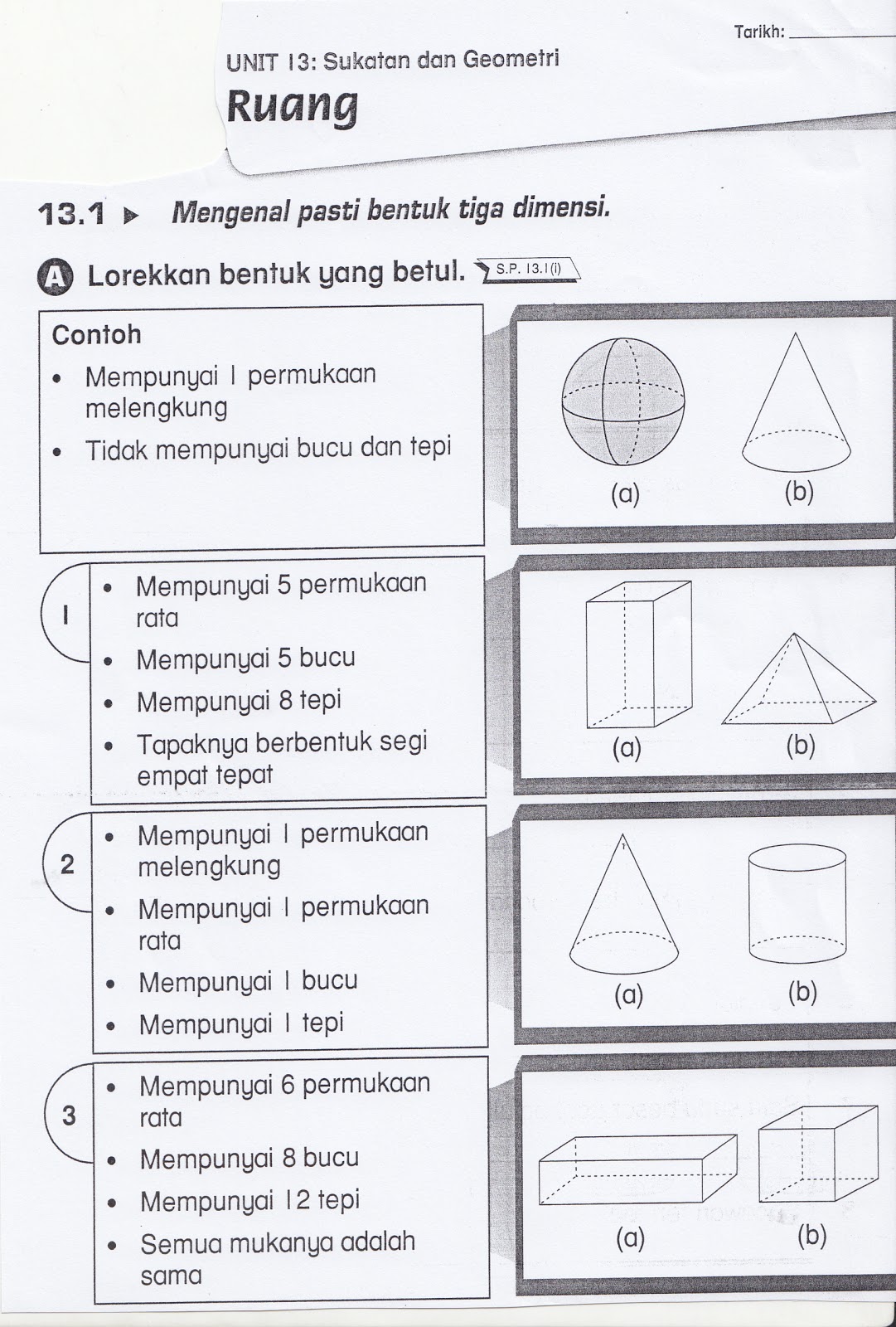 SUDUT MATEMATIK: Lembaran Kerja 9 ( Bentuk 3D )