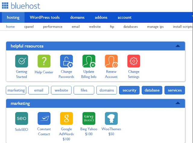 bluehost hosting dashboard