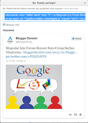 Blogger Yayın İçine Tweet Ekleme 