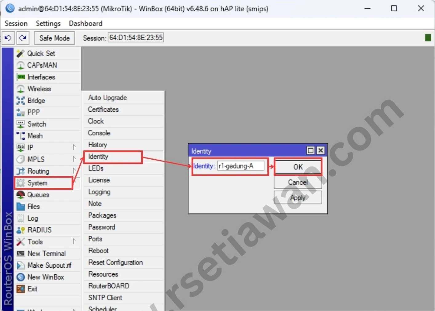 Memberi identitas mikrotik