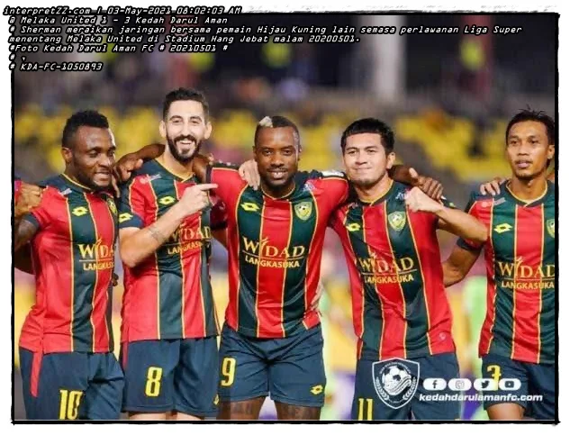 picture Sherman celebrating a goal with other Yellow Green players during the Super League match against Melaka United at the Hang Jebat Stadium tonight. - Kedah Darul Aman FC Photo # 20210501 #