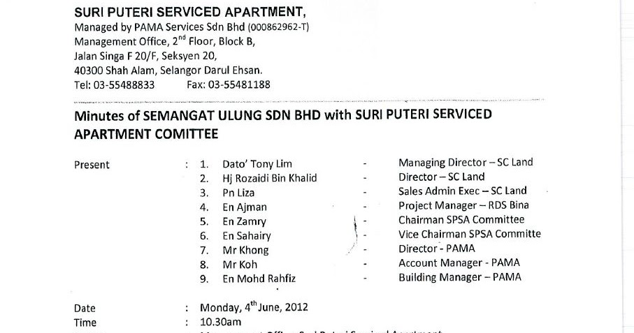 MInutes of Meeting With SPSA Committee - Suri Puteri Shah Alam