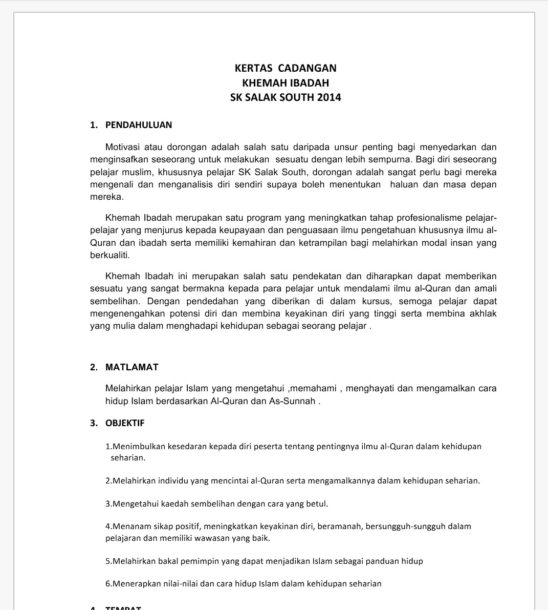 Kertas Kerja Program Motivasi Khemah Ibadah - Pendidik2u