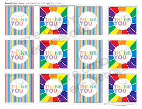 thank you tags, thank you toppers, rainbow party, girls birthday party idea