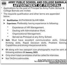 Latest Army Public School & College APS&C Management Posts Bhimber 2023