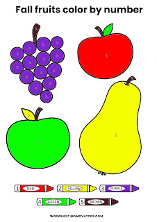 color by number, fall fruits color by number, free printable fruits color by number, fall fruits color by number preschool, free printable color by number, color by number worksheets, coloring activity @momovators