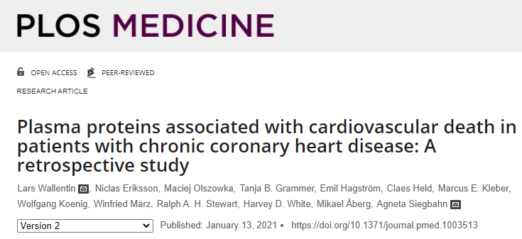 Plasma proteins associated with cardiovascular death in patients with chronic coronary heart disease: A retrospective study