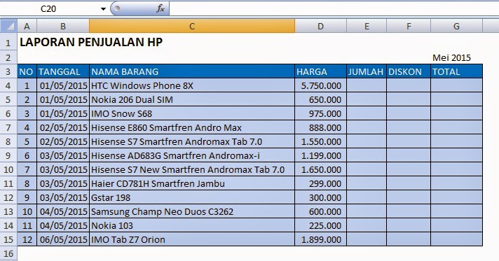 Cara Membuat Laporan Penjualan HP dengan Diskon di Ms. Excel