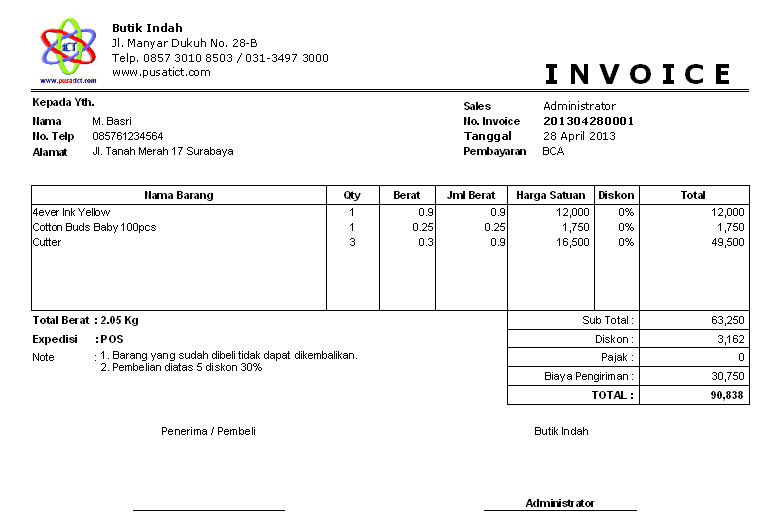 Contoh Invoice Pembayaran Jasa - Kontrak Kerja