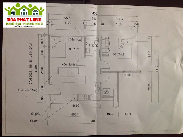 Phương án cải tạo căn 1 ngủ thành 2 phòng ngủ hh2 linh đàm