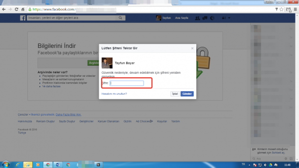 Facebook arsiv indirme