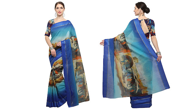 Rachna Sarees Women's Chanderi Silk Digital Printed Saree With Blouse Piece (Fotozen602_Multicolour_freesize)