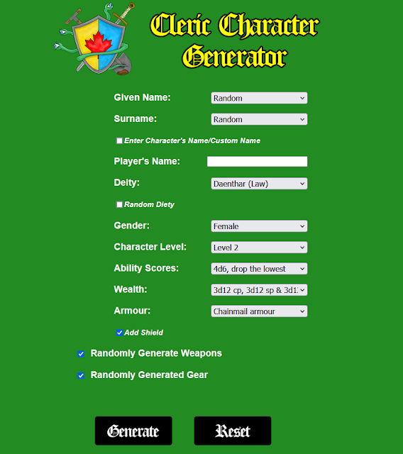 Dungeon Crawl Classics Cleric Character Generator