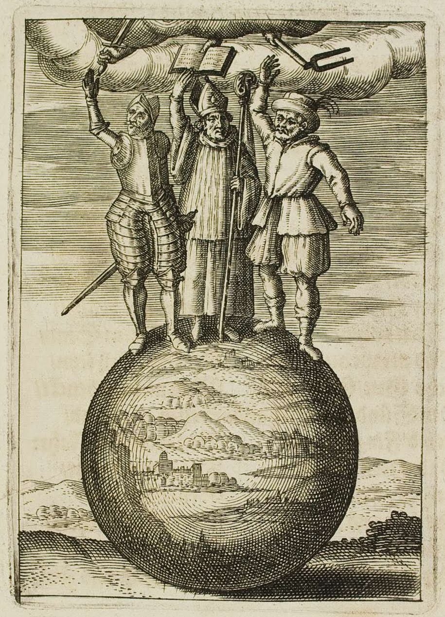 emblem: priest soldier & nobleman atop orb of world