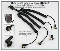 SC1001: Quad Linked Sync Cord (Coiled Rubber) - 4 ScrewLock PC Plugs to RA Mini Plug