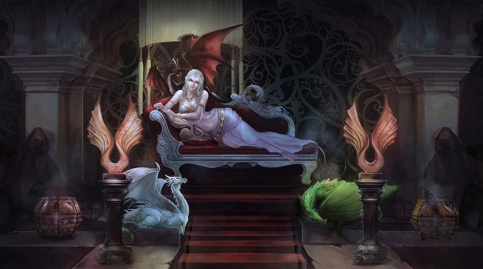 A portrayal of House Targaryen's legacy, featuring dragons and the iconic Targaryen sigil