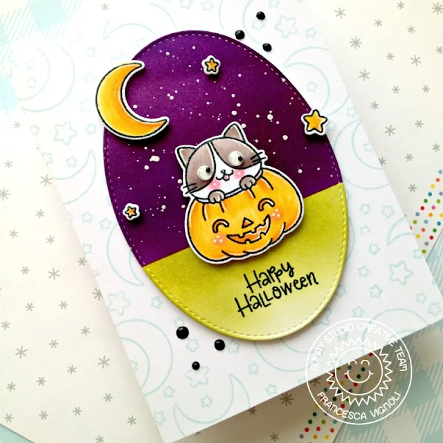 Sunny Studio Stamps: Scaredy Cat Stitched Oval Dies Halloween Themed Card by Franci Vignoli