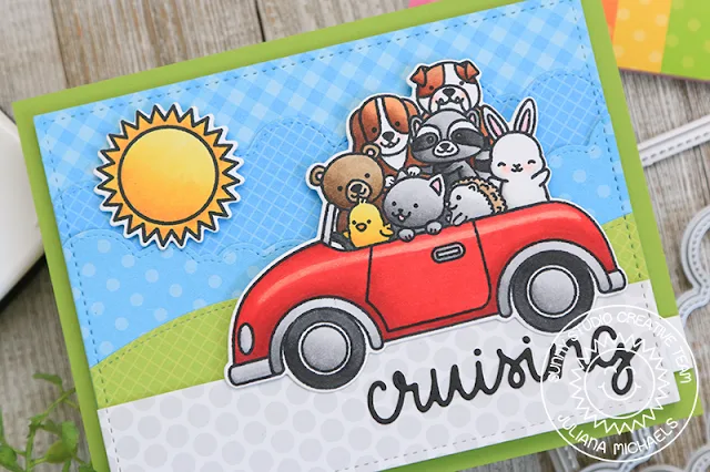 Sunny Studio Stamps: Cruising Critters Comic Strip Speech Bubble Dies Fluffy Clouds Border Dies Hello Card by Juliana Michaels