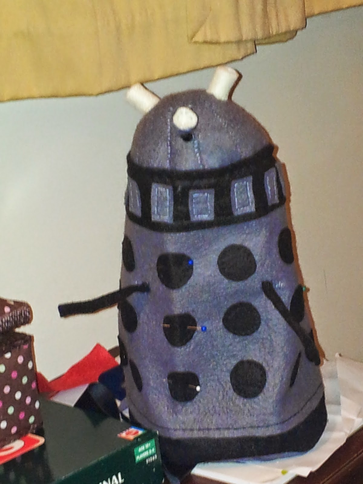 Nearly finished dalek with pipe cleaners pinned in to test to see if it helped give the dalek more strength