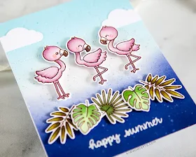 Sunny Studio Stamps: Fabulous Flamingos Frilly Frames Stripes Dies Fluffy Clouds Birthday Card Summer Themed Card by Keeway Tsao