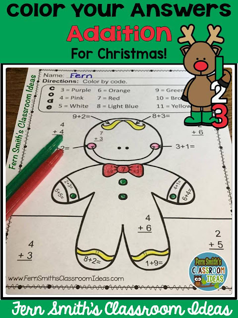 FIVE Color By Number Christmas Mixed Addition Facts! 