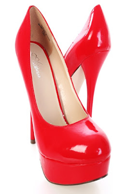Red Patent Faux Leather Platform Pump Heels 