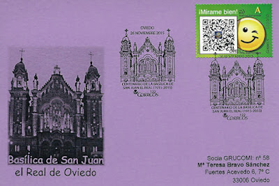 tarjeta, matasellos, iglesia, San Juan, Oviedo